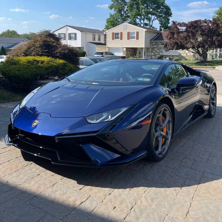 boss auto detail and wash after car detailing service on exterior of blue lamborghini in bucks county